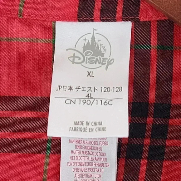 Disney Japan Button Up red plaid Mickey mouse Pajamas Top Men's XL - Picture 6 of 9